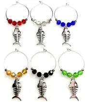 Wine Glass Charms / Markers - FISH BONES - Set of 6 NEW!! Nature. Ocean. Gift