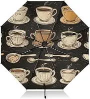 [PDZRMY] Coffee Cup Style Black UV Protection Travel Umbrella Compact for Rain and Sun - Auto Open and Close UPF 50+ Windproof Portable 46” Sun Umbrella for Women and Men