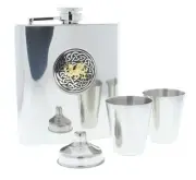 A.E. Williams Stainless Steel Hip Flask Pewter Celtic Dragon Great Gift Set