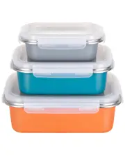Genicook Set of 3 Nestable Stainless Steel Containers with Locking Lids