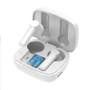 Wireless Bluetooth 5.0 LED Display HD Sports Binaural Mini Stereo Headphones with Microphone - White