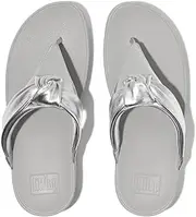 [FitFlop] Women's Lulu Padded-Knot Metallic-Leather Toe-Post Sandals Wedge