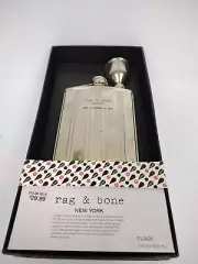 rag & bone New York 7.6 fl oz Silver-Tone Metal Flask with Funnel - New in Box