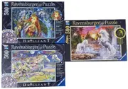 Ravensburger Fairies + Unicorn Brilliant Gems + Starline Glow in Dark Jigsaw Puzzle 500pc