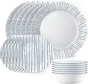 [CORELLE] Nautical Stripes Dinnerware 18-Piece Set, White