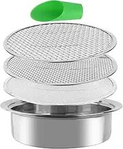 Dirt Garden Sieve Soil Sifter - Stainless Stackable Sifting Pan, 9.5in With 3 Mesh Filter Sizes (0.043", 0.133", 0.204") - Includes Bonsai Scoops and Garden Shovels 1PACK