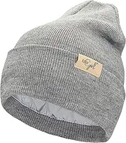 [Curly Girl] Womens Satin Lined Knit Beanie Hat Acrylic Winter Hats for Women Men Soft Warm Unisex Cuffed Beanie