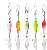 Metal Fishing Lures - 5X Fishing Lure Bait with Feather Tail | Tackle Accessories with Spoon-Shaped Design Rotating Sequins for Freshwater, Sunfish, Crappie
