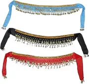 [BESTYASH] 3pcs Sequin Tassel Skirt Glitter Belly Dancing Hip Scarf Sparkly Wraps Skirt Rave Costume Mardi Gras Performance Outfits