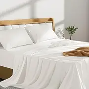 LINENOVA 4 Piece Queen Bed Sheet Set- 1200TC Ultra-Soft Microfibre Bed Sheets - Fitted Sheet & Flat Sheet & 2 Pillowcases- Wrinkle, Fade, Stain Resistant - Deep Pocket (White, Queen)