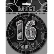 Glitz Black And Silver Jumbo 16th Birthday Badge 15CM (6") Party Accessories