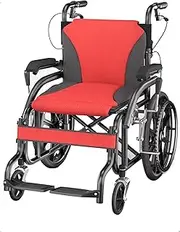 Folding Transport Wheelchair Portable Transit Travel Wheelchair Self-Propelled Transfer Wheelchairs Transport Chair For Adults & Seniors With Removable Footrest(Red2)