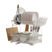 Catzon Dish Drying Rack with Water Locking Function for Bowls Cup Cutting-Board-White