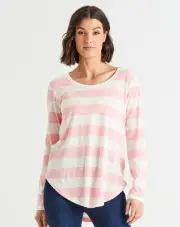 Megan Long Sleeve Top - Baby Pink Stripe, 12