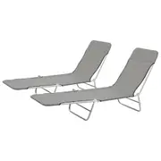 Portable Pool Loungers 2 Pieces Garden Camping Folding Sunbed 56x182x24.5cm