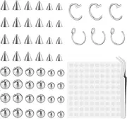 [Telooco] 54Pcs Fake Piercings Fake Eyebrow Ring Fake Lip Piercings Fake Nose Piercing Nose Studs Set 3mm 4mm 5mm with 100 Pieces Stickers for Non-pierced Nose Nose Jewelry, unisex, Stainless Steel, no