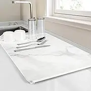 Large Size Stone Dish Drying Mat for Kitchen Counter, 24×15.4Inches, Eco-Friendly Diatomaceous Earth Stone Mat, Ultra Absorbent, Quick Dry, Non-slip, Heat Resistant, Multi-purpose mats(White Marble).