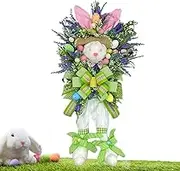 Easter Bunny Wreath, Artificial Rabbit Spring Wreath, Cartoon Bunny Doll Garland, Simulated Plant Front Door Easter Wreath Decor for Home and Wall Decoration and Accessories