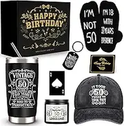 JTAMOHI 50th Birthday Gifts for Men, Unique 50 Year Old Birthday Gifts Box with 20 Oz Tumbler, Scented Candle, Socks, Baseball Cap, 50th Men Gifts for Husband, Dad, Grandpa, Friends, Teachers, Boss