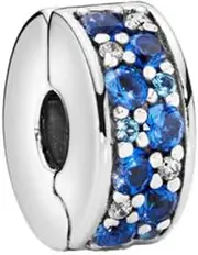 [Meetccy charm] Original 925 Sterling Silver Charms Clip Lock Spacers Stopper Charm Beads For Bracelets (Blue Crystal), Sterling Silver, Cubic Zirconia