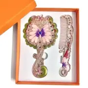 Butterfly Vanity Mirror & Comb Set Colorful Design With Box Gold Pink