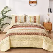 Boho Queen Quilt Set Red and Yellow Bohemian Quilt Bedding Set Lightweight Decor