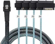 Cablecc Internal 36 Pin Mini SAS SFF-8087 Host to 4 SFF-8482 Target SAS Hard Disk and SATA Power Cable 100cm
