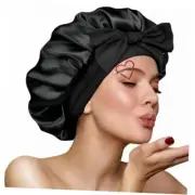 Satin Bonnet Silk Bonnet for Sleeping Women, Ajustable hair Bonnet Large Black