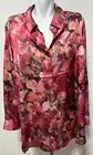 Haver Women Large Satin Top Shirt Blouse New NWT Pink Mauve Floral Tie Knot
