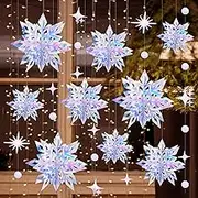18pcs Winter Christmas Hanging Snowflake Decorations, 3D Holographic Snowflakes for Christmas Winter Wonderland Birthday New Year Party Home Decorations
