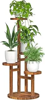Bamworld Corner Plant Stand Indoor, 4 Tier Wood Pot Plant Holder Shelf for Multiple Plants, Small Tiered Round Flower Stand for Patio Garden Balcony Living Room Bedroom