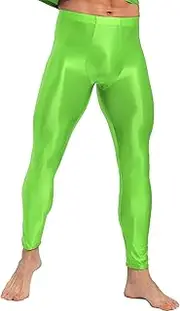 [Linjinx] Men's Oil Glossy Quick-Drying Yoga Compression Pants Athletic Workout Running Tights Leggings