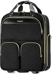 [Arcoyard] Small Underseat Carry On Luggage with Wheels, Lightweight Travel Airline Approved Personal Item Bag for Women, Multiple Compartments Rolling Suitcase, Black, Black Gold, Lightweight