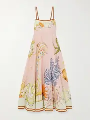 [ALÉMAIS] ALÉMAIS - + Sam Pauletto Nereids Shirred Printed Linen-gauze Midi Dress - Pink - US6 US 6 Pink