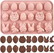 Crethinkaty 1 Pieces Easter Silicone Chocolate Moulds 18 Cavity Egg,Bunny, Rabbit Head,Basket Shapes Mould for DIY Chocolate,Candy,Jelly