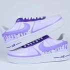Air Force 1 Custom Shoes Retro Lilac & Purple Drip Swooshes Cartoon Mens Womens