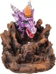 Purple Dragon Head Backflow Incense Burner With LED Light, 5" x 5" Inches