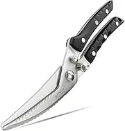 KUNIFU All Purpose Poultry Shears,Full Tang Heavy Duty Blades Kitchen Scissors,Dishwasher Safe and Stainless Cooking Cutter for Food,Chicken,Turkey,Meat,Beef,Bone,Veg,Fish,Herbs,BBQ,Black,(KC018)