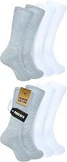 [Zaccai] Men's Crew Socks Casual Lightweight Cotton Socks (4 Pairs), 2 White, 2 Grey, One Size
