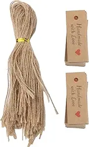 RIZGHWOY Retro 100Pcs Tags with Twine, Brown Kraft Paper Cards for Price Tags, Thank You Notes, Cupcake Inserts, 2 X 0.8in Wishing Trees, Bookmark