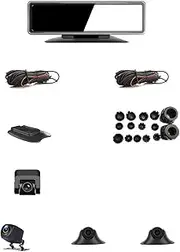 360° Panoramic Dashboard Car DVR 12-Inch Touch Screen 4 Channel FHD 1080P IPS Video Recorder 4 Split Screen Display Dash Cam(64G)
