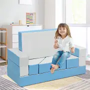 Costway4-In-1 Multi-functional Combination Sofa Set with Durable PU Surface for Kids-Blue