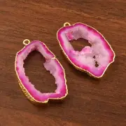 Pink Crystal Geode Slice Gold Plated Single Bail DIY Earring Pair Connectors