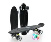 Complete 22inches Skateboard for Beginners Kids Girls Boys Skateboard Plastic Banana Board with Colorful LED Wheels-Black