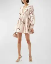 Aje Amelia Plunge Blouson-Sleeve Mini Dress Size 10