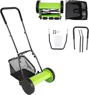 Manual Lawn Mower, 12 Inch 5 Blade Lawn Mower with 6 Gal Collection Bag, Adjustable Cutting Grass Height Push Mower for Sidewalks, Driveways, Courtyards, Gardens