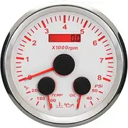 ELING 3 in 1 Multifunctional Gauge 8000RPM Tachometer with Water Temp Oil Pressure Gauge with Red Backlight for Car Truck Racing (White+Stainless Steel, 0-80PSI Oil Pressure)