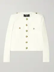 [Balmain] Balmain - Cropped Button-embellished Cotton-canvas Jacket - White - FR 42 FR 42 White