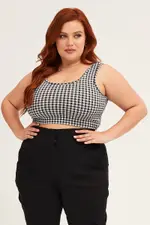 Check Check Sleeveless Scoop Neck Crop Top