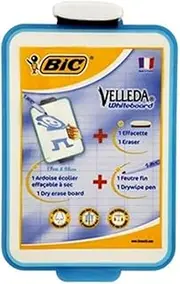 BIC Velleda Double-Sided Dry Erase Whiteboard - 19 x 26 cm With Blue Marker and Eraser - Mini Board for Office or Home Use